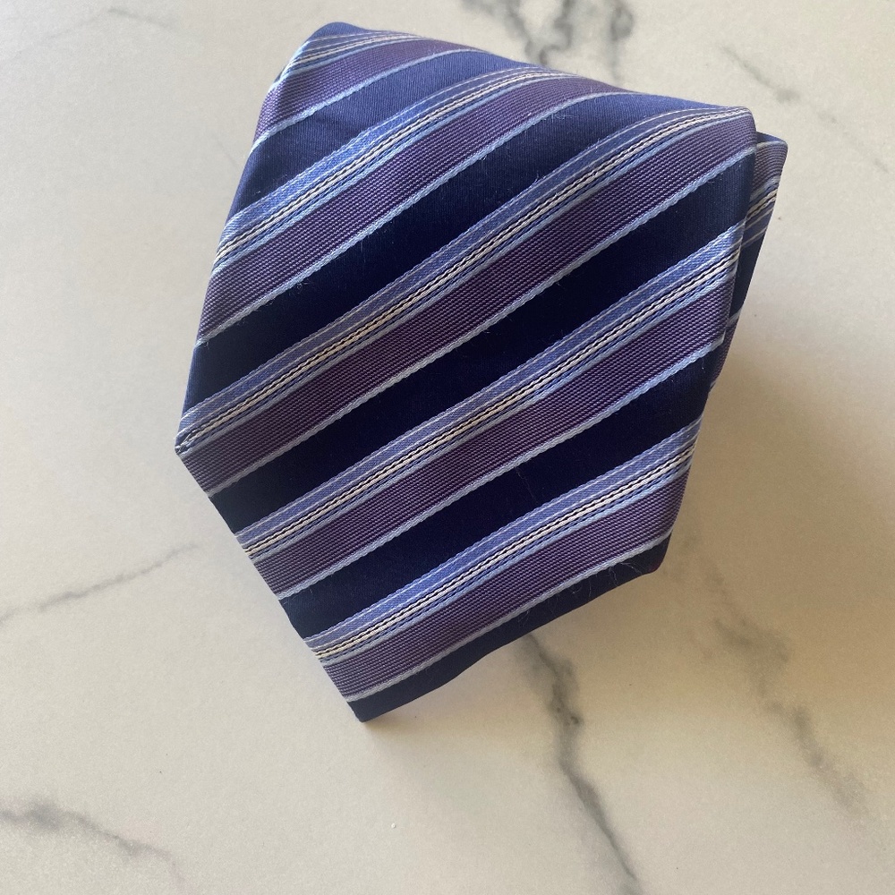 Balmain silk striped tie blue and purple
